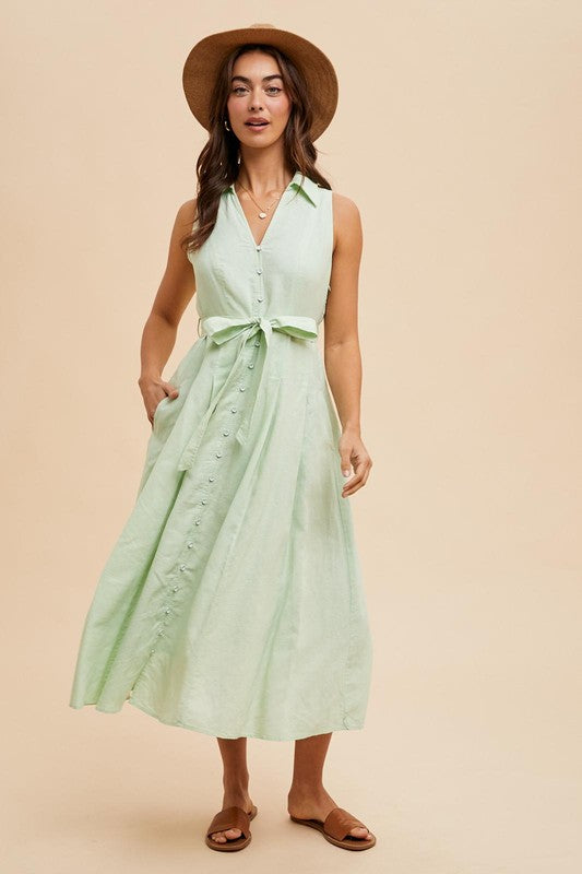 Sleeveless Collared Dress in Fern JUNIEblake Sleeveless Collared Dress in Fern JUNIEblake