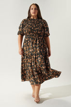 Load image into Gallery viewer, Plus Size Ruched Dress in Amber and Black Floral
