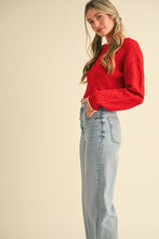 Load image into Gallery viewer, Cable Knit Cropped Sweater in Holiday Red
