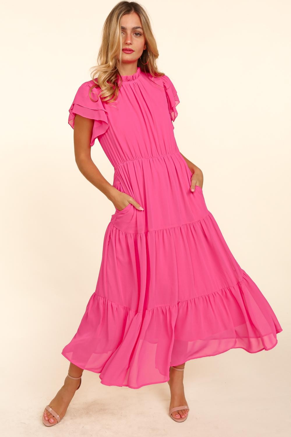 Holland Tiered Dress in Vibrant Pink