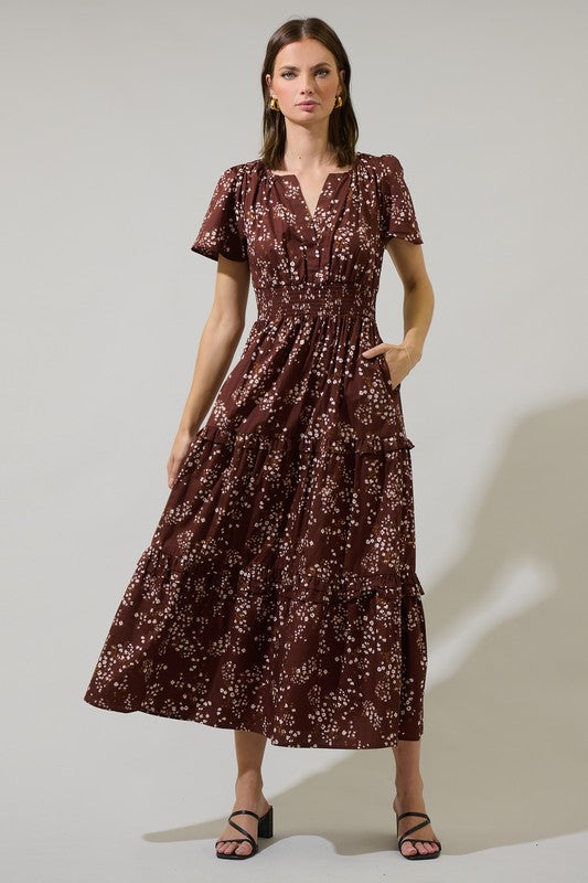 Brown Maxi Floral Dress