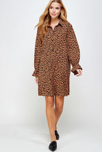 Load image into Gallery viewer, Long Sleeve Leopard Shirt Dress
