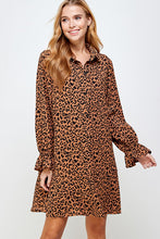 Load image into Gallery viewer, Long Sleeve Leopard Shirt Dress
