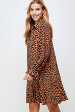 Load image into Gallery viewer, Long Sleeve Leopard Shirt Dress
