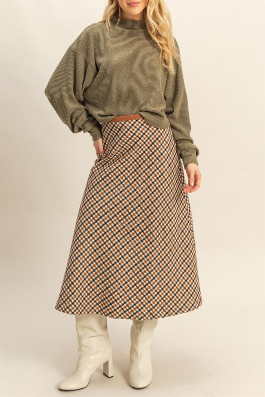 Faux Leather Band Houndstooth Skirt