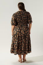 Load image into Gallery viewer, Plus Size Ruched Dress in Amber and Black Floral
