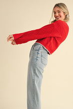 Load image into Gallery viewer, Cable Knit Cropped Sweater in Holiday Red
