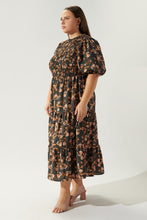 Load image into Gallery viewer, Plus Size Ruched Dress in Amber and Black Floral
