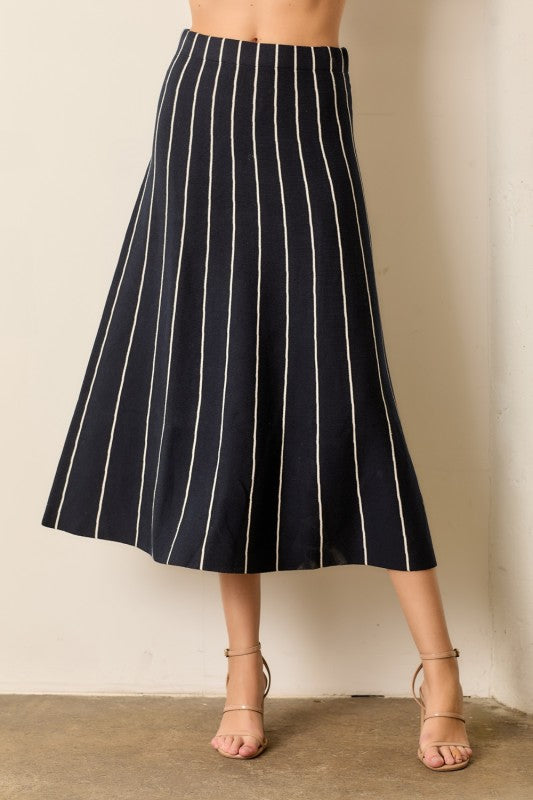 Navy Striped Knit Skirt