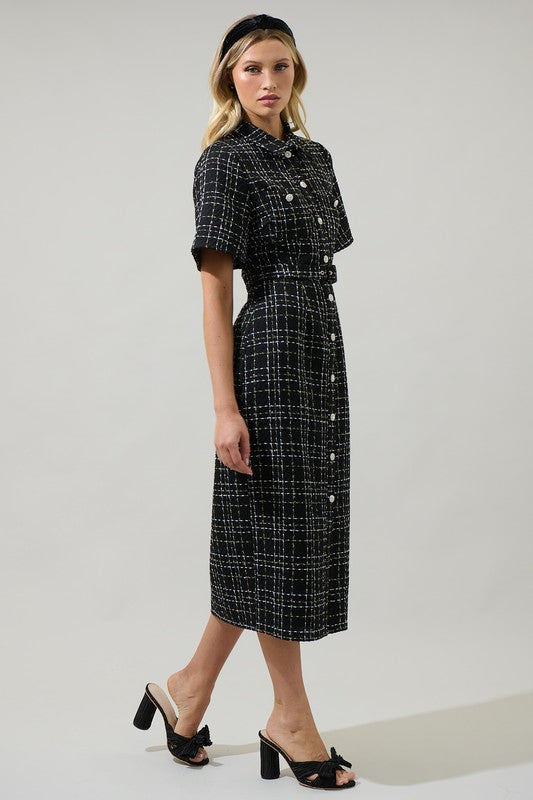 Tweed Button Up Pencil Dress