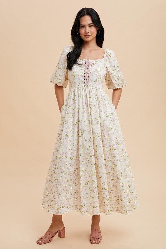 Corset Lace Up Puff Sleeve Dress