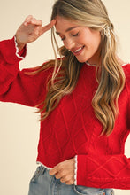 Load image into Gallery viewer, Cable Knit Cropped Sweater in Holiday Red
