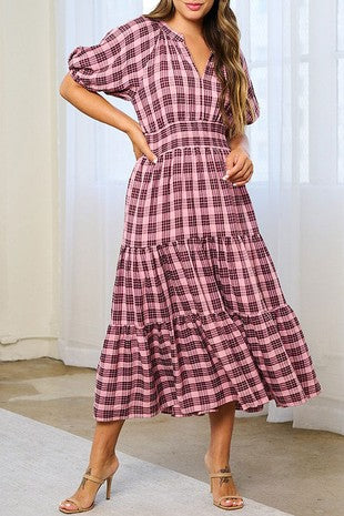 Plaid Puff Sleeve Dress