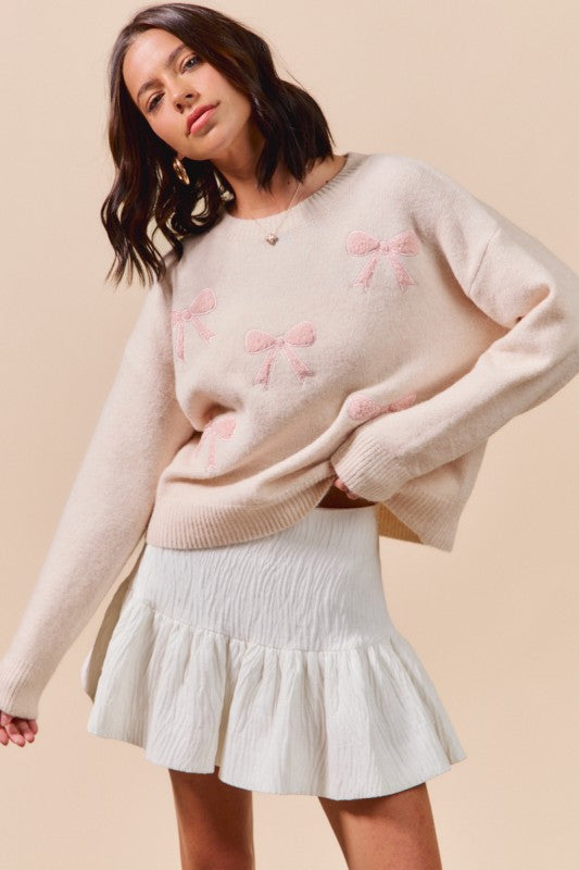 Embossed Bow Sweater