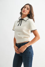 Load image into Gallery viewer, Open Stitch Neck Tie Sweater
