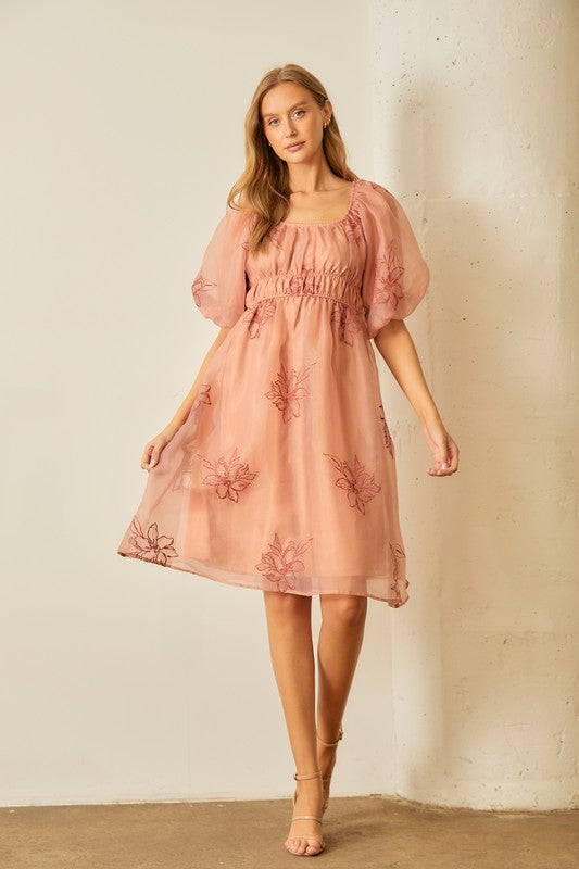 Organza Puff Sleeve Dress