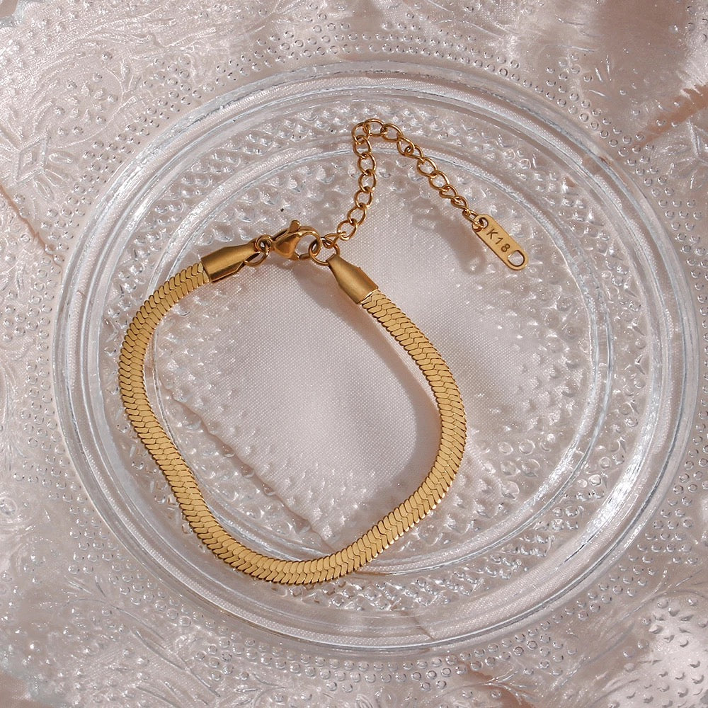 14k Gold Plated Flat Chain Bracelet